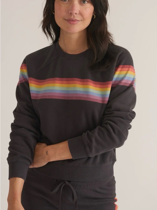 Marine Layer Tops - Marine Layer Rainbow Stripe Raglan Sweatshirt Charcoal Crewneck XS